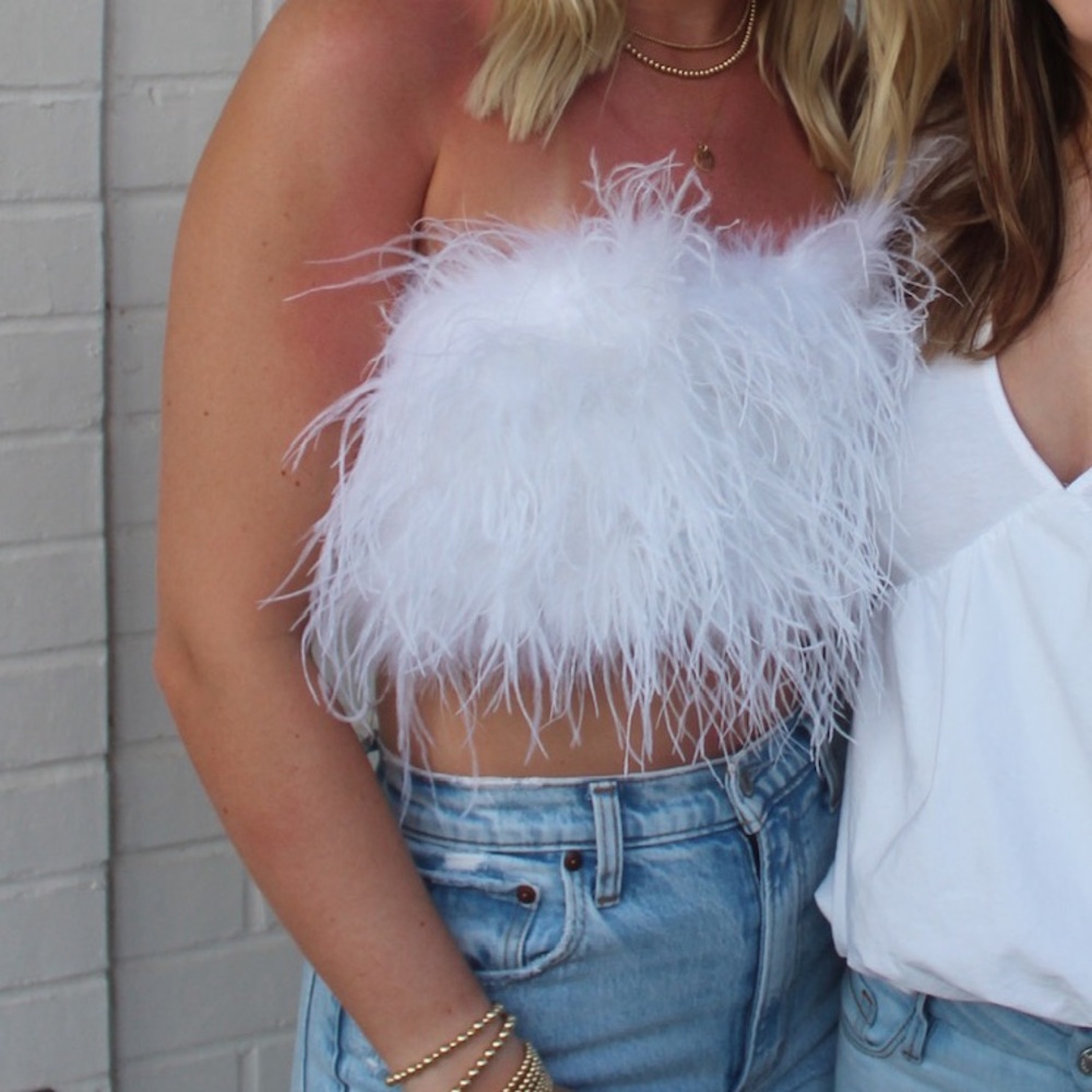 White Feathered Women's Top